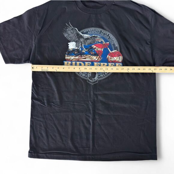 Hot Leathers Ride Free T-Shirt XL Black POW MIA Front Biker Bar Logo Back New - Picture 6 of 6